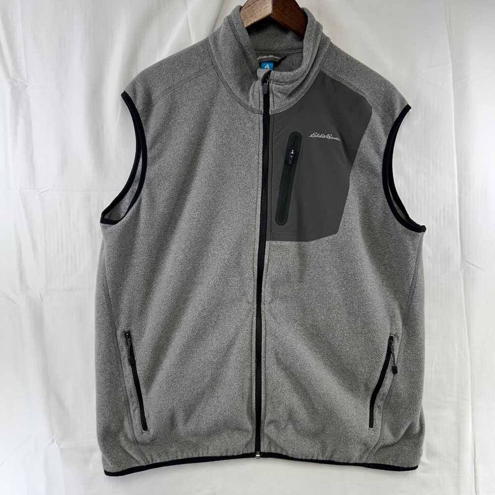 Eddie Bauer Fleece Vest Mens Large Gray First Ascent Full Zip Pocket